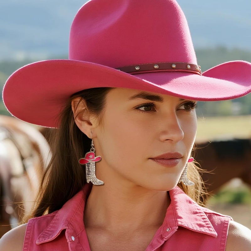 RechicGu Rhinestone Western Boots Earrings Cowgirl Cowboy Enamel Hat Bohemian Rodeo Boot Drop Dangle Earrings for Women - Image 2